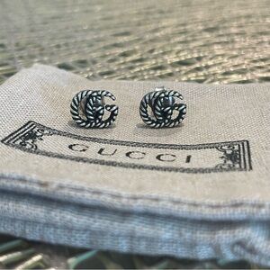 GUCCI GG 925 Silver Stud Double G Earrings - with box, dust bag & shopping bag